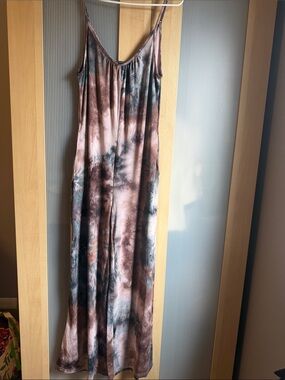 Tie-Dye Slip Maxi Romper in Mauve and Slate